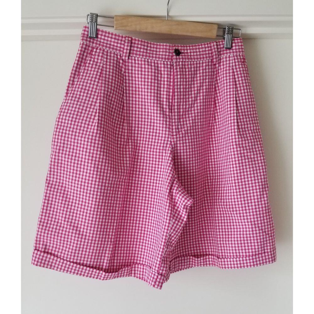 Vintage Liz Claiborne High Waist Pink Gingham Plaid Walking Shorts Size 10